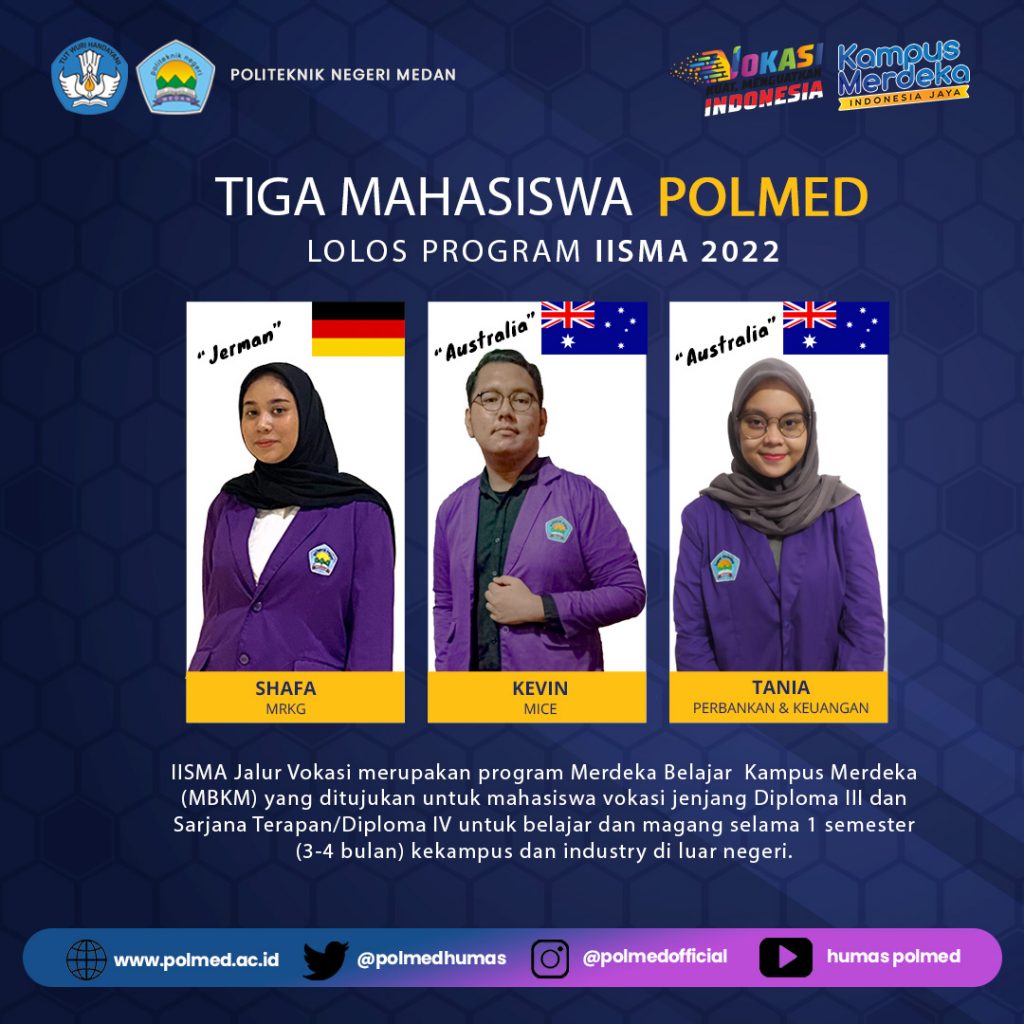 Tiga Mahasiswa Polmed Lolos Pada Program Iisma Politeknik Negeri Medan