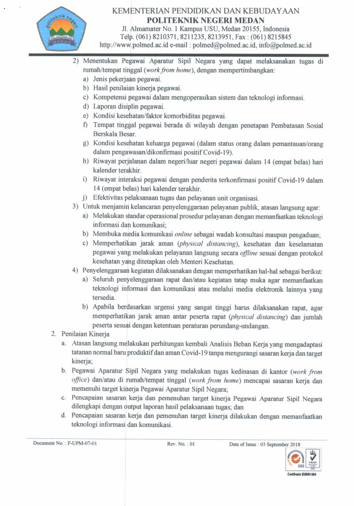 Sistem Kerja Pegawai Aparatur Sipil Negara Dalam Tatanan Normal Baru Di Lingkungan Politeknik Negeri Medan Politeknik Negeri Medan